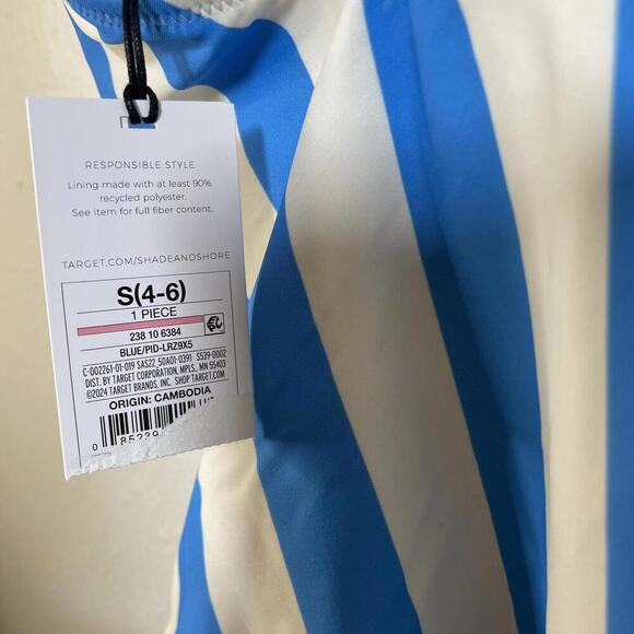 Shade & Shore High Leg Cheeky Swimwear - Blue & White Striped One-Piece - Picture 4 of 4